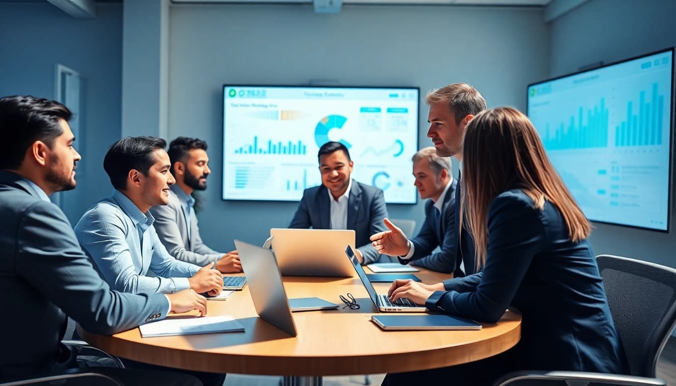 Crisis management consultant leading a team discussion in a modern office environment.