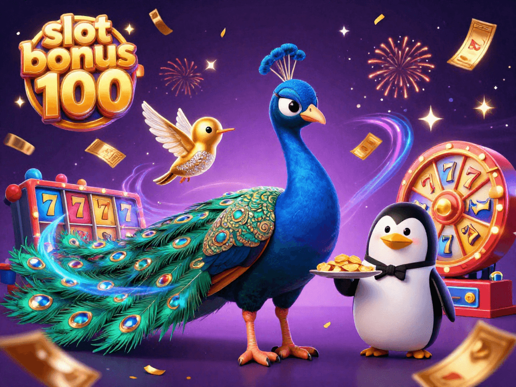 Experience the excitement of slot bonus 100 with a vibrant 3D casino scene featuring dynamic game elements.