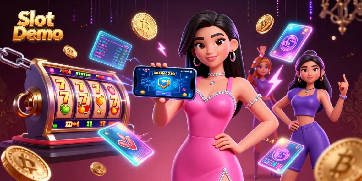 Engage with the exciting Slot Demo showcasing vibrant slot reels and dynamic gaming elements.