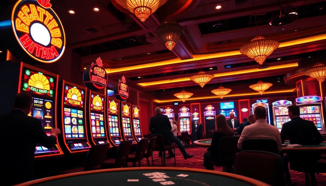 Experience the thrill of playing slot demo scatter hitam with vibrant machines in a luxurious casino setting.
