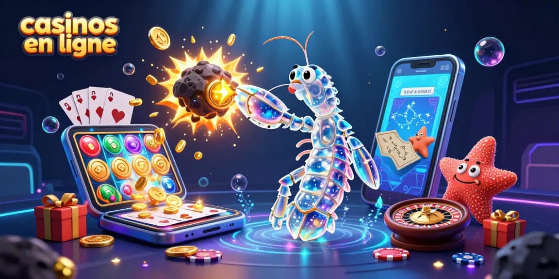 Jouez aux casinos en ligne avec une image dynamique de personnages et de jeux, évoquant l'excitation du casino.