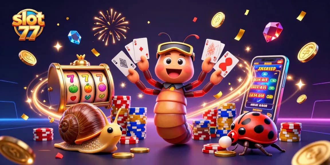 Spin and win with slot 77, featuring characters and exciting slot games in an animated casino scene.