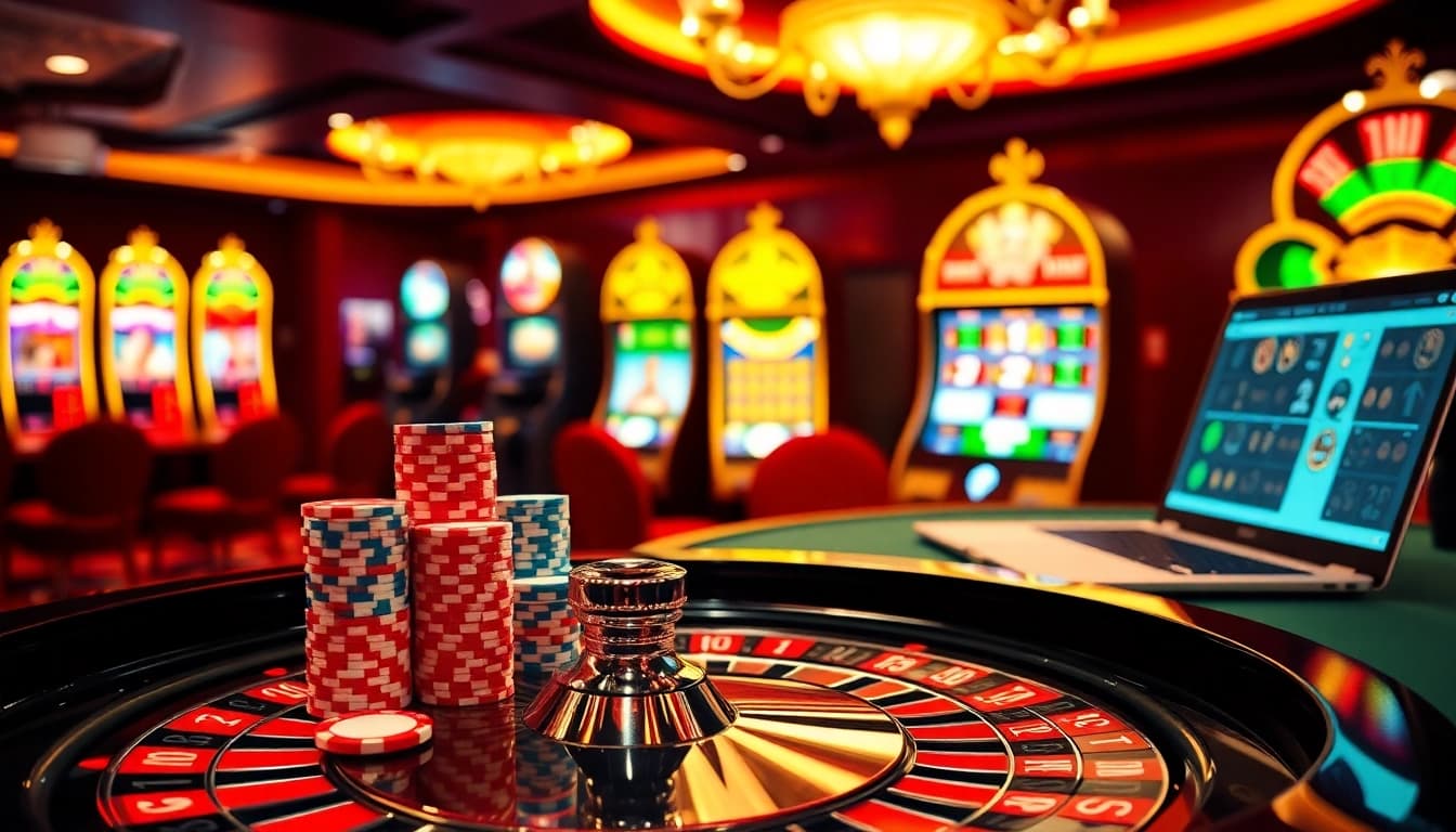 Vivez l'atmosphère passionnante du casino en ligne France avec des éléments de casino vibrants et du luxe.