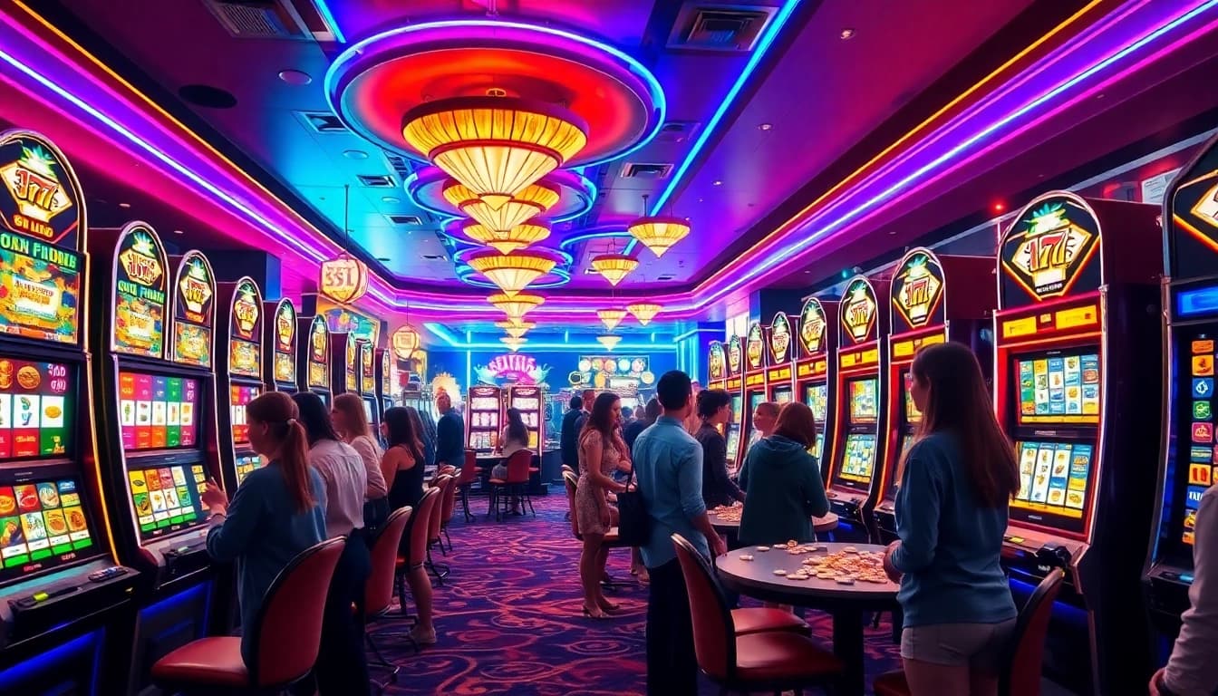 Experience the thrill of gameplay at slot depo 1000 with vibrant slot machines and excited players.