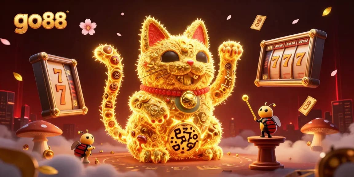 Experience the excitement of go 88 with vibrant casino symbols and characters in a dynamic layout.