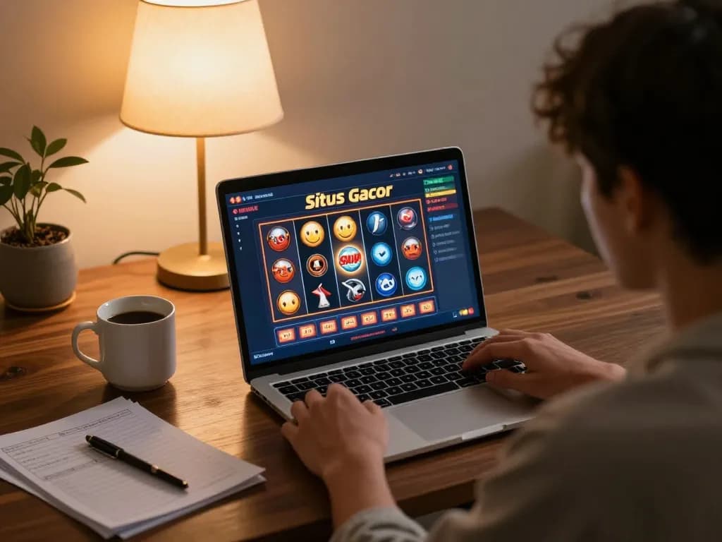 Enjoying situs slot gacor gameplay on laptop at home, capturing the strategic and fun online gambling experience.