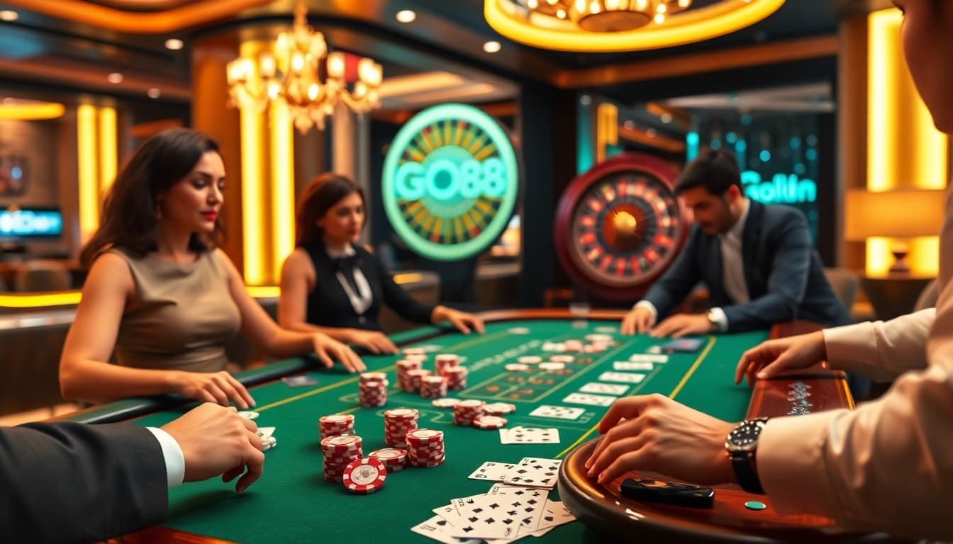 Experience the thrill of Go88 as players win big at an elegant casino table.