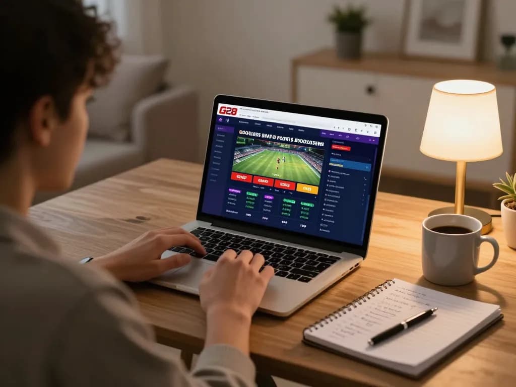 Engaged G28 player placing strategic bets online from a cozy home setup