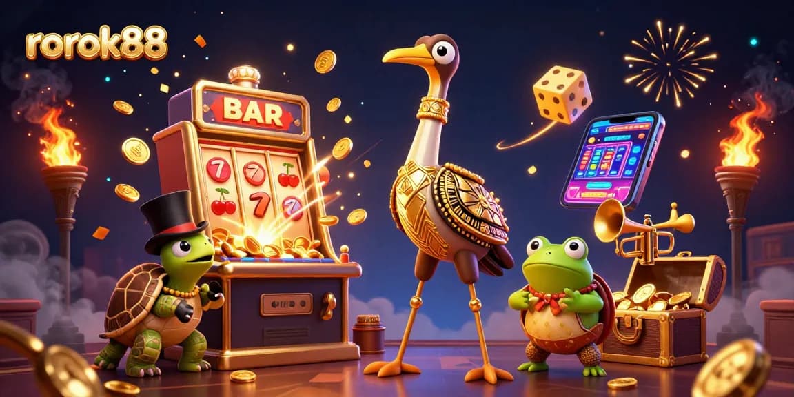 Experience thrilling gaming adventures with rokok88's vibrant 3D illustration showcasing luxury casino entertainment.