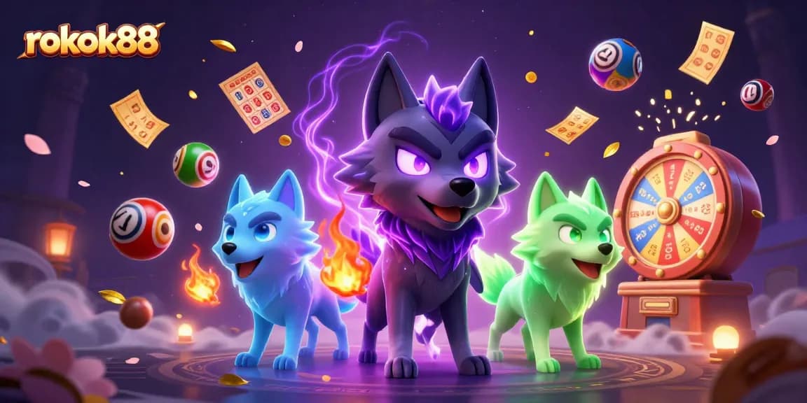 Experience the thrills of rokok88 with ghostly wolves and dynamic lottery elements in a vibrant casino setting.