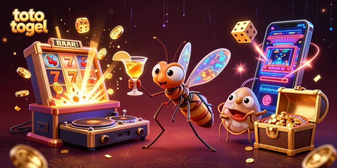 Experience thrilling toto togel excitement with a vibrant casino scene featuring dynamic characters and celebratory elements.