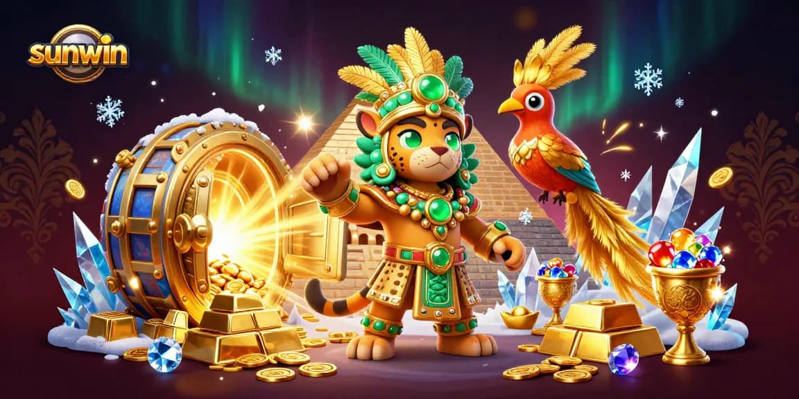 Win big with sunwin in this stunning illustration showcasing vibrant casino treasures!