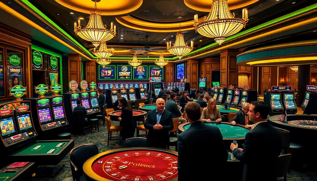 i9bet players placing bets at an elegant casino table surrounded by vibrant decor.