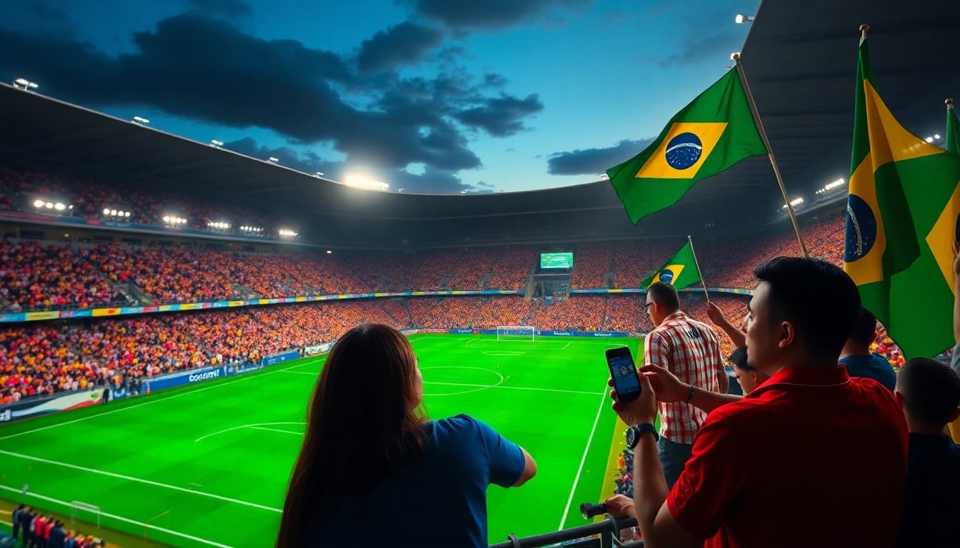 Engaging view of the best sports betting sites for Brazil, showcasing enthusiastic fans and sports betting excitement.