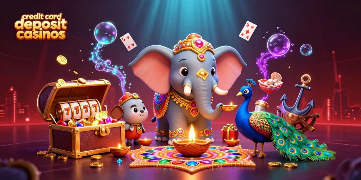 Experience the thrill of credit card deposit casinos with vibrant casino elements and dynamic characters.