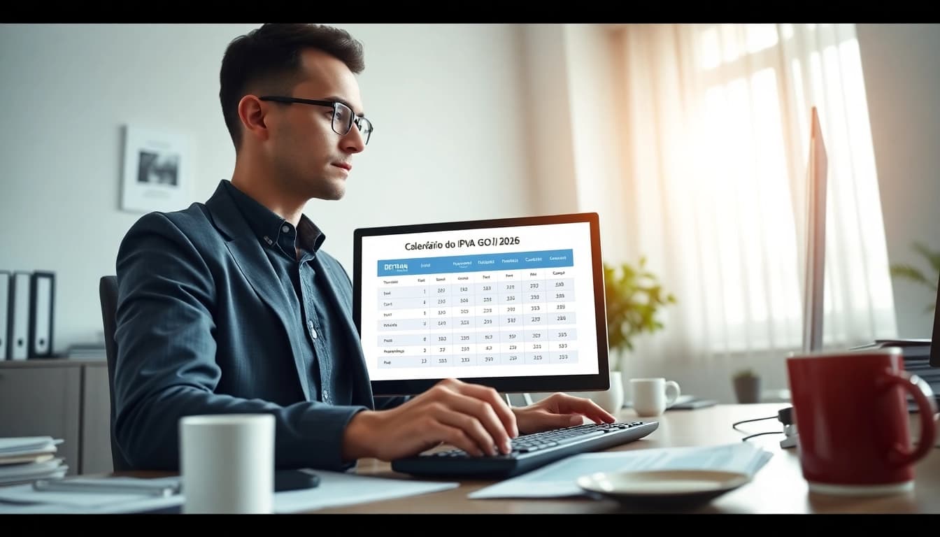 Consulting IPVA GO 2026 calendar on a computer, showcasing tax efficiency.