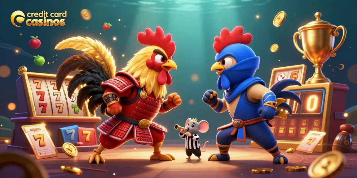Experience thrilling action at credit card casinos with dynamic roosters and casino game elements.