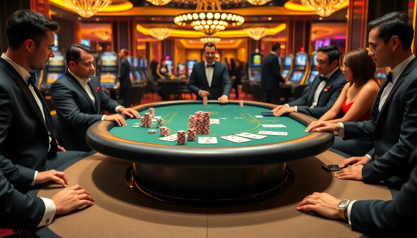 Experience a high-stakes SHBET poker game with vibrant chips and stylish cards.