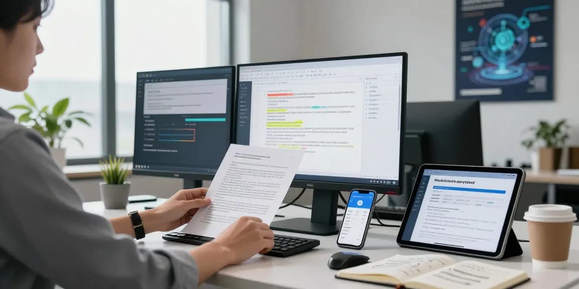 Detect fake receipt with AI technology in an advanced office setting analyzing PDF documents.