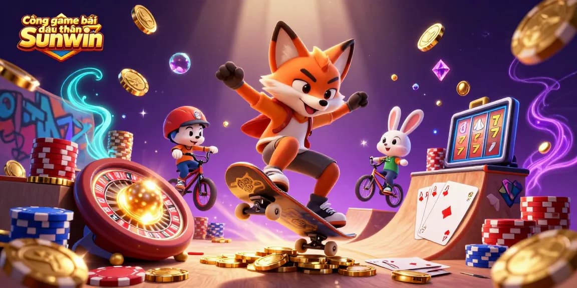 Experience Cổng game bài đổi thưởng Sunwin with vibrant casino-themed illustrations.