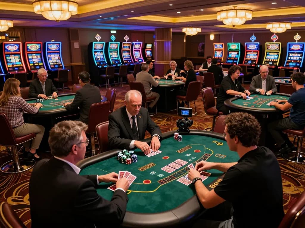 MM 88 players engaged in blackjack, strategic moments captured on a vibrant casino floor.