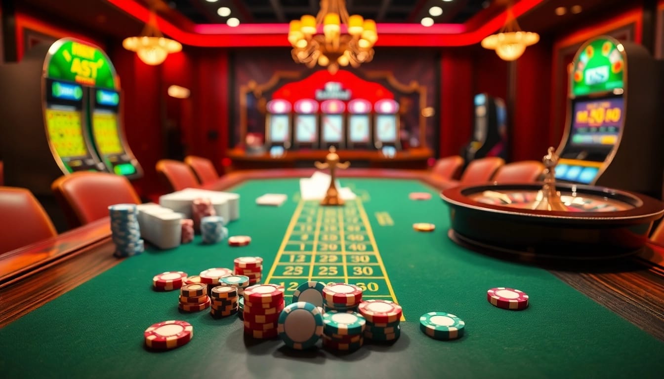 SBOBET betting scene featuring elegant poker chips and roulette wheel, capturing high-stakes excitement.