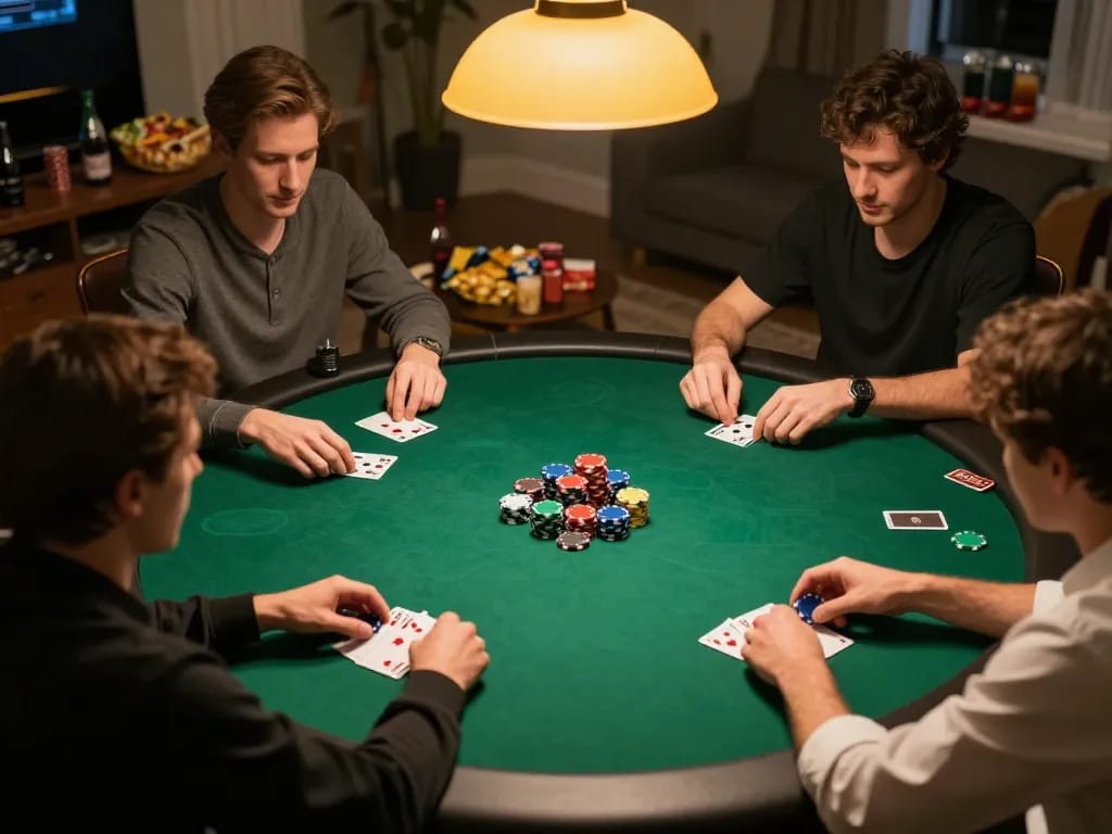 Engaged players participating in a home poker game, highlighting slot777 strategies for competitive play