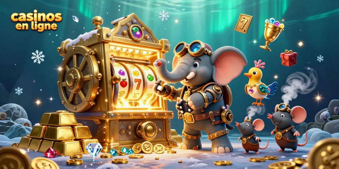 Gagnez avec les casinos en ligne en jouant à une machine à sous dorée animée et remplie de trésors.
