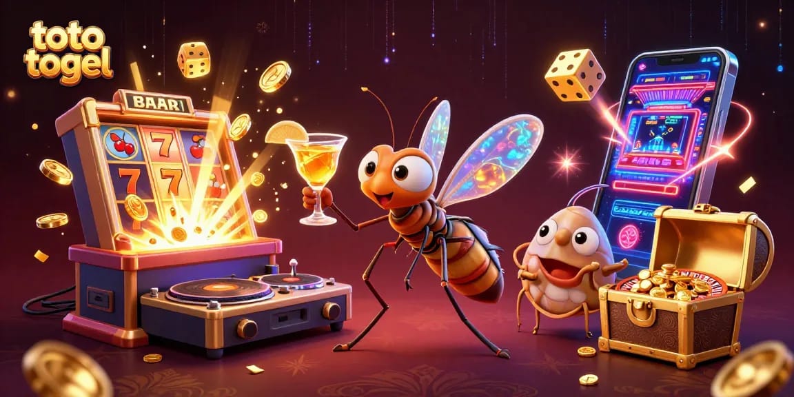 Experience thrilling toto togel excitement with a vibrant casino scene featuring dynamic characters and celebratory elements.