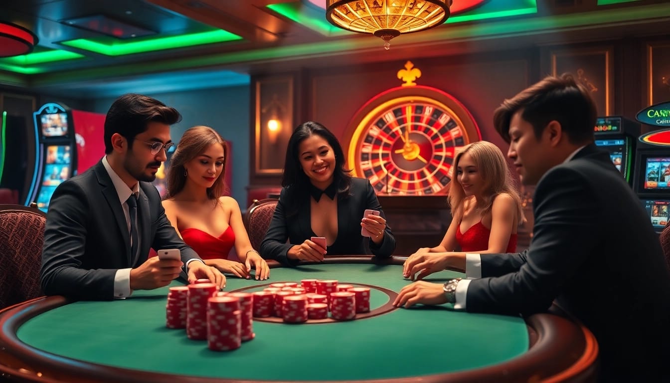 Enjoying a game at the casino featuring link 188bet amidst poker chips and cards.