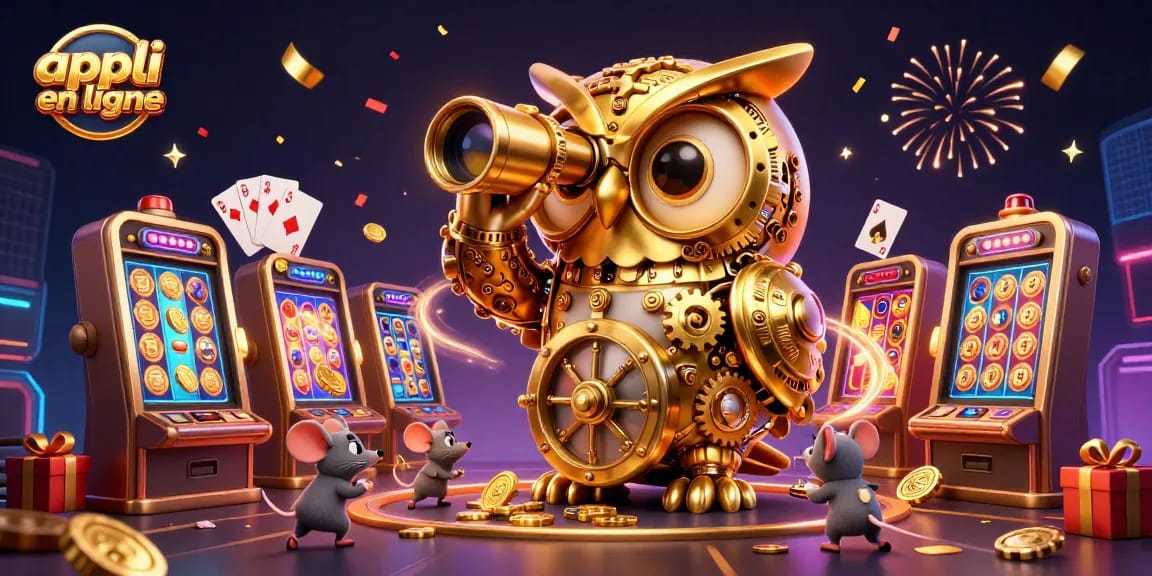 Jouez à l'appli casino en ligne avec une horloge-chevalière, des souris et des éléments de jeu captivants.