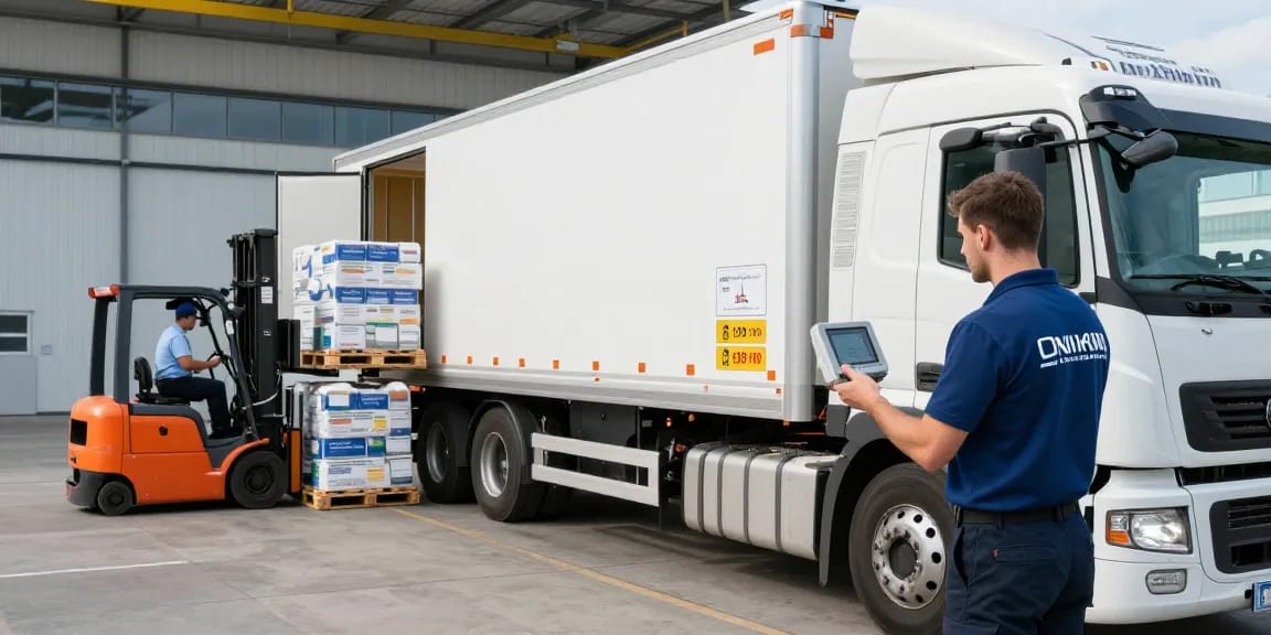 Tiefkühltransport Dortmund in moderner Logistikszene mit Kühllaster und Fachpersonal.