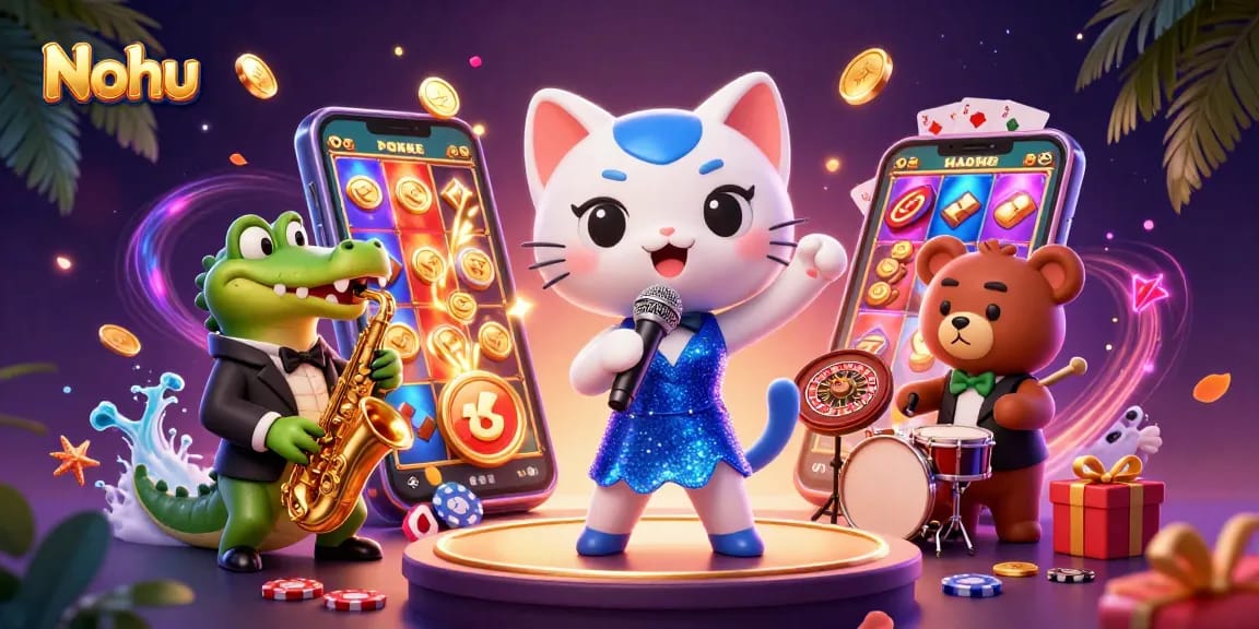Nohu offers thrilling slot experiences with sparkling casino characters and vibrant game elements.