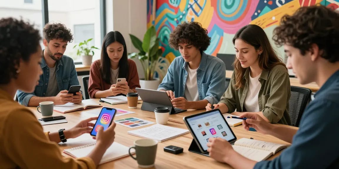 Build your brand in Instagram KL - creative team collaborating on marketing strategies in an urban workspace.