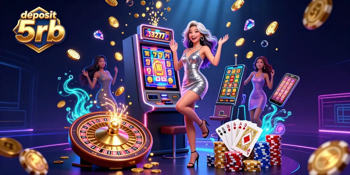 Win big with deposit 5rb as vibrant golden coins scatter from a joyful player.
