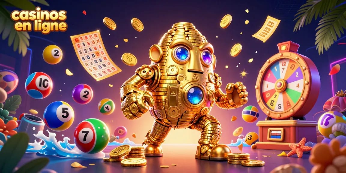 Jouez aux casinos en ligne avec un golem d'or et des éléments ludiques de loterie.