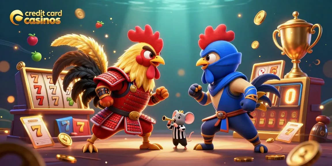 Experience thrilling action at credit card casinos with dynamic roosters and casino game elements.