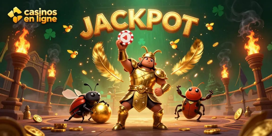 Découvrez les casinos en ligne avec ce visuel captivant d'une scène de jeu animée et festive.