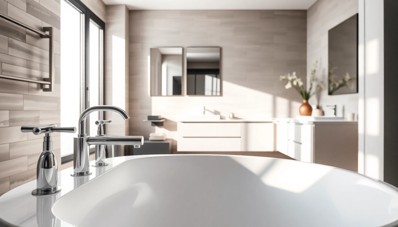 Moderne Badezimmerlösung von sonni sanitär GmbH mit eleganten Armaturen und beruhigenden Farben.