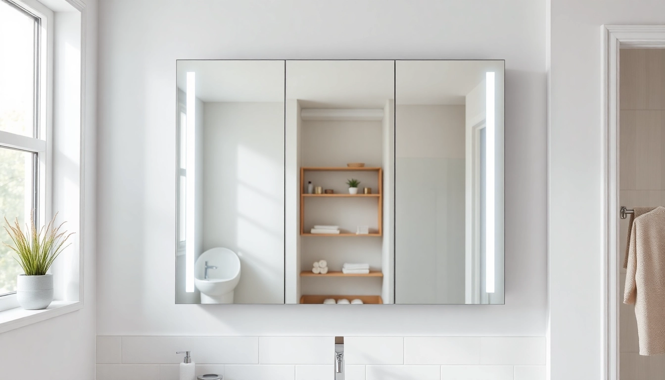 Zeige sonni Spiegelschrank elegant beleuchtet in einem modernen Badezimmer.