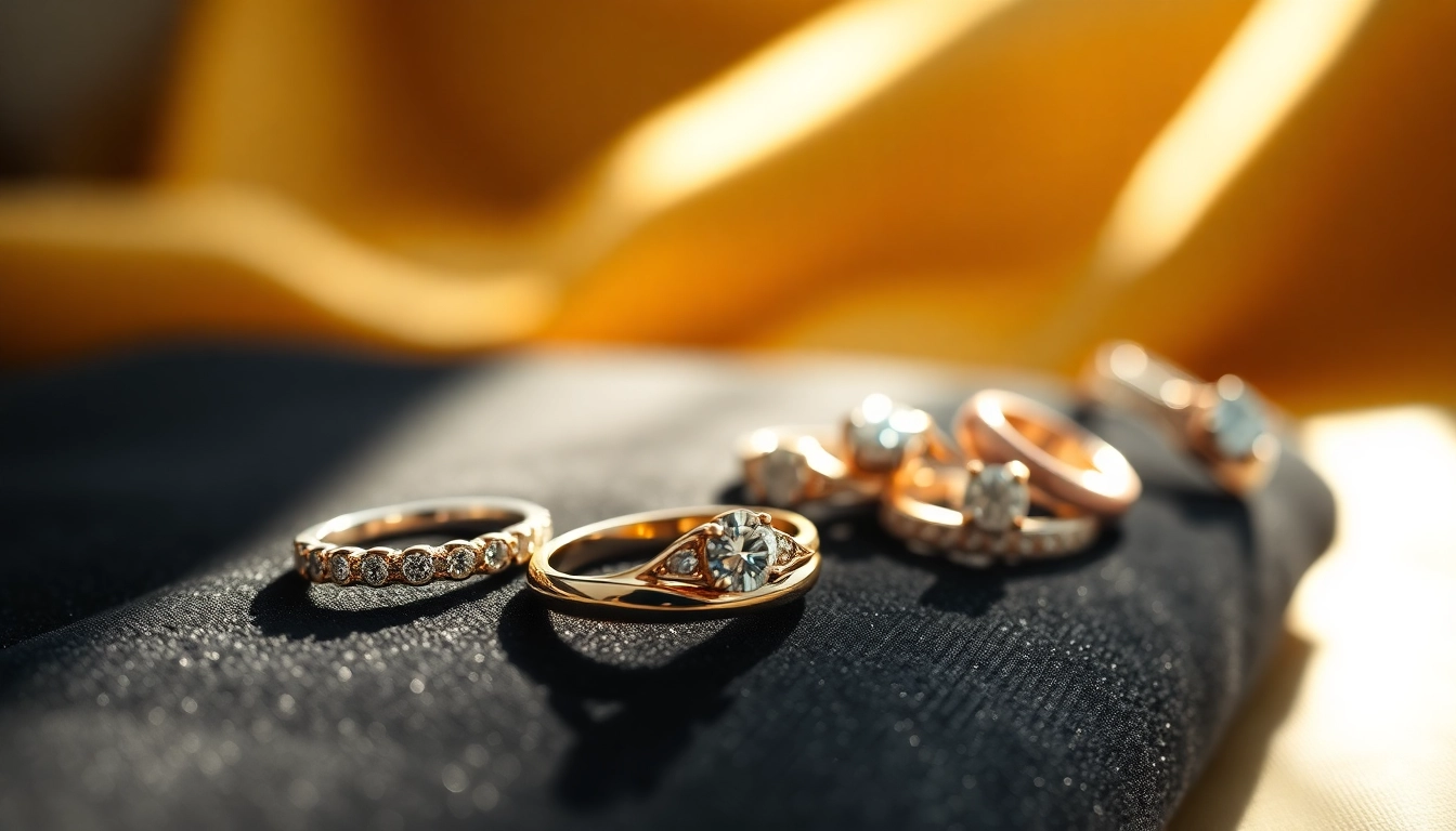Showcasing stunning luxury rings with intricate designs and gemstones on a velvet surface.