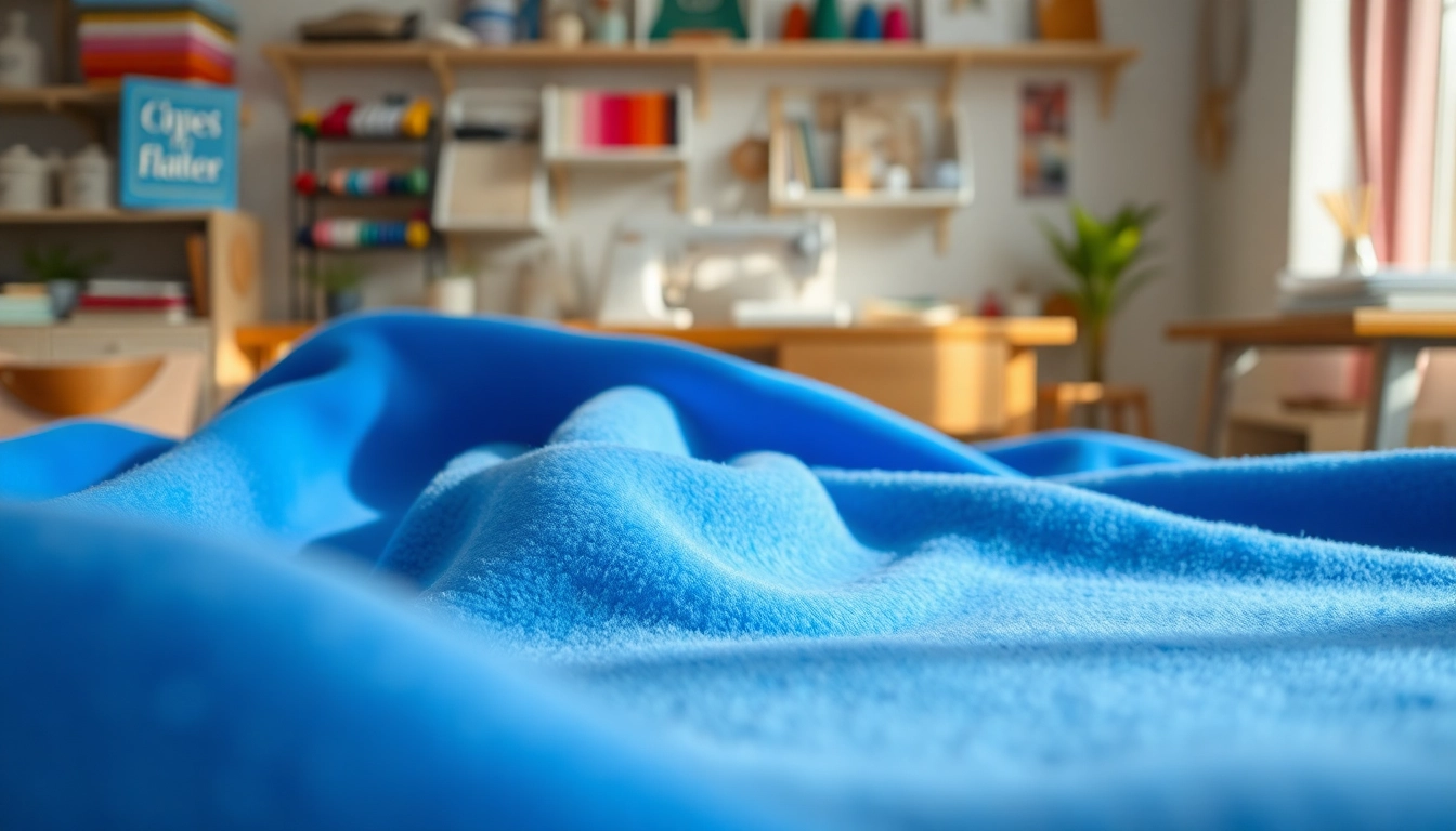 Fleece stof met rijke texturen en kleuren in een naaiatelier.