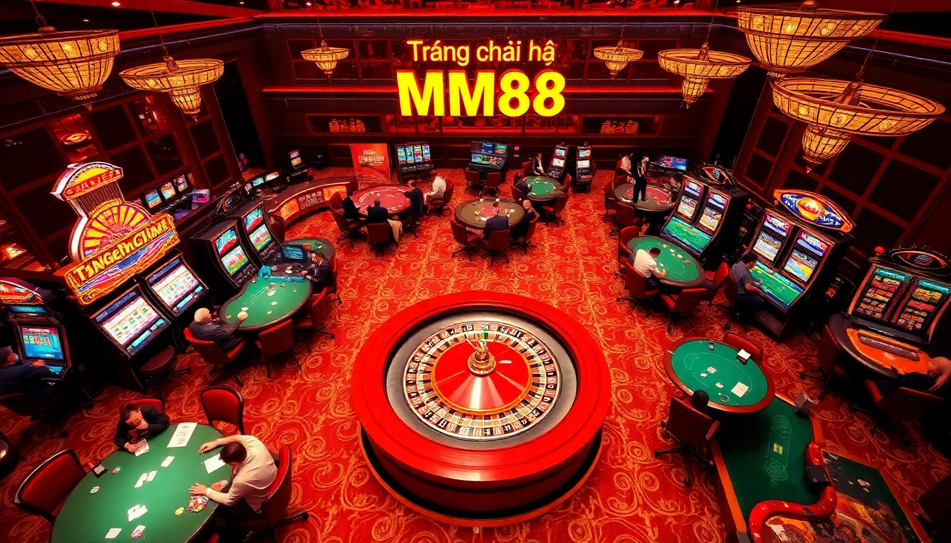 Experience the thrill of the casino with Trang chủ MM88 featuring lively tables and vibrant slot machines.