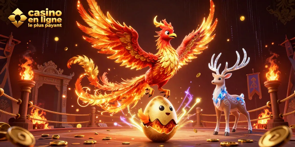 Plaire le casino en ligne le plus payant avec un phoenix flamboyant et un joyau alchimique dans un décor vibrant d'ornements dorés.