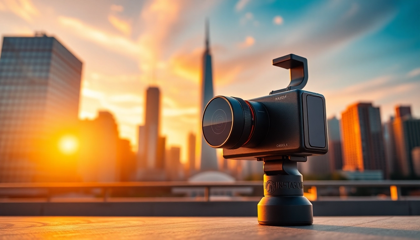 Capture stunning moments with the insta360 antigravity a1 in an urban skyline during golden hour.