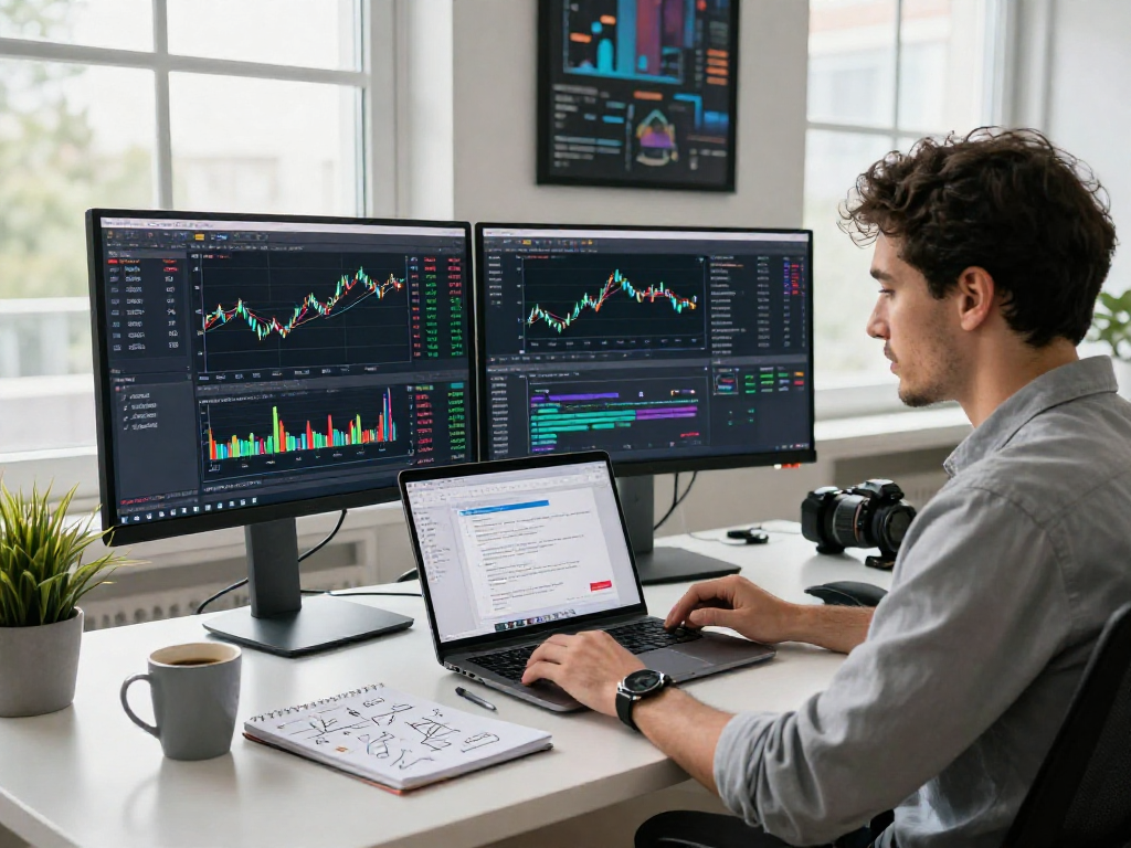 Real-time DAX index quote API being coded at a vibrant developer workspace.