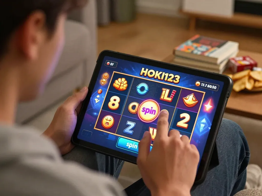 Engaging gameplay on HOKI123 online slot game with apk gacor interface highlighted