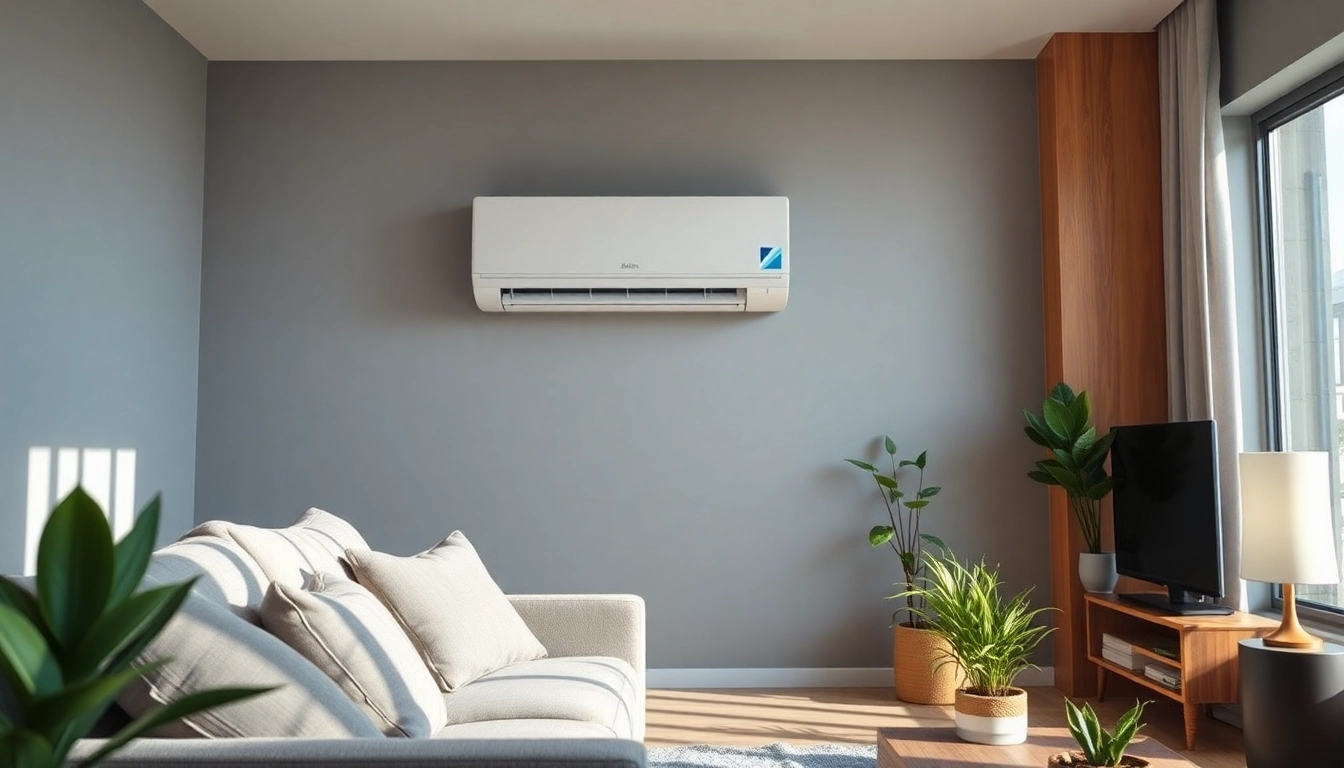 Efficient daikin mini split ac with sleek design showcased in a stylish living room environment.