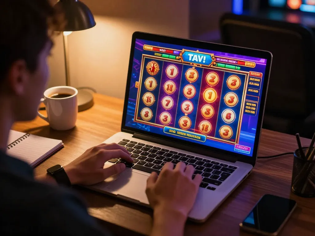 Situs slot gacor engaging gameplay on laptop with a player preparing strategies for winning