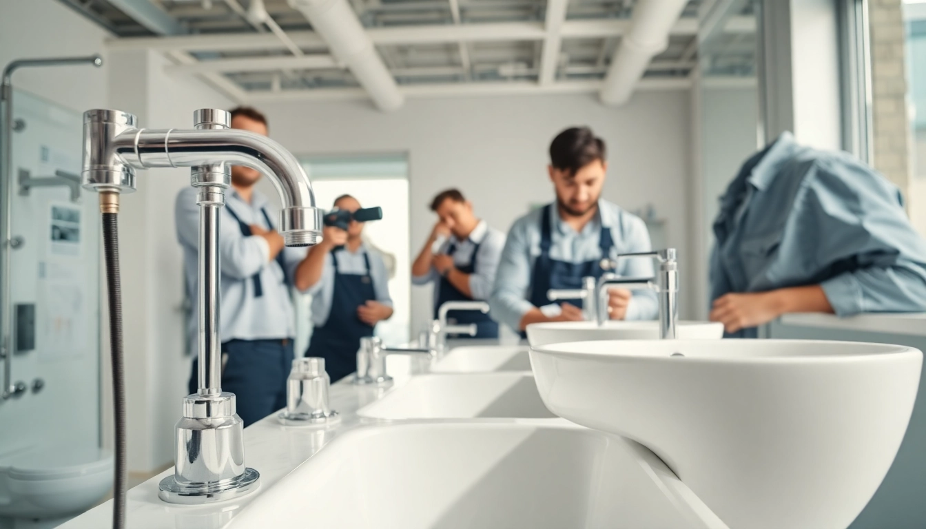 Sonni sanitär GmbH installation experts working on a modern bathroom project.